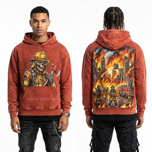 Sweat à capuche personnalisé rouge bordeaux pour homme, imprimé graphique Boucher Zombie, streetwear, molleton de coton épais, coupe oversize - Product Image 6