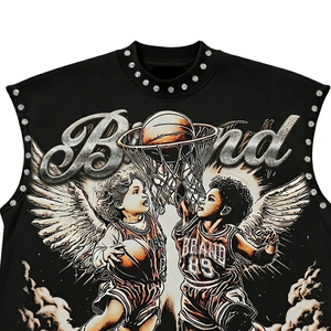 Custom Metal Style Studded Collar Crown of Thorns Jesus Graphic Black Cotton Sleeveless Tank <b>Top</b> Men Heavy - Product Image 4