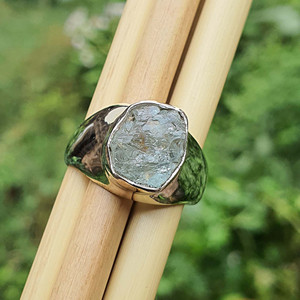 Raw Aquamarine Wide Band Handcrafted Solid 925 Sterling <b>Silver</b> Men's <b>Chunky</b> <b>Ring</b> Classic Wedding Gift Jewelry Wholesale Supplier - Product Image 1