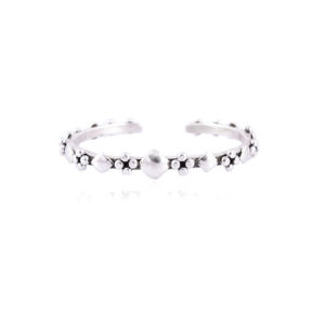 Geometric Studded Open <b>Cuff</b> Sterling <b>Silver</b> Charm <b>Bracelet</b> Antique <b>Silver</b> Adjustable Minimalist Modern Unisex Jewelry Piece - Product Image 4
