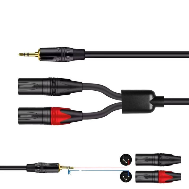 Jack 3.5mm TRS Stereo Double XLR Male Shielded Gold Plated Patch Cord Adapter Interconnect Y Splitter Cable for Computer Speaker