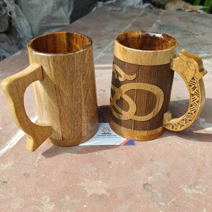 Wooden Engraved Carved Fancy Mug Tankard set of Two pieces Natural <b>Drinkwares</b> Drinking Vessels By Indian Craftsmen Wooden Craft - Product Image 1