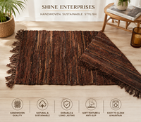 Tapis de couloir bohème en polyester tissé à la machine, couleur unie, marron-rouge, à franges, pour salon, origine Inde