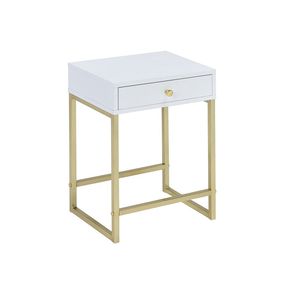 Tavolino d'Appoggio Coleen in Bianco e Finitura Ottone per Arredamento Soggiorno - Product Image 3