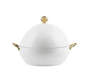 Plat de service de luxe en acier inoxydable avec dôme et base décorative perlée noire pour hôtels et restaurants - Product Image 6