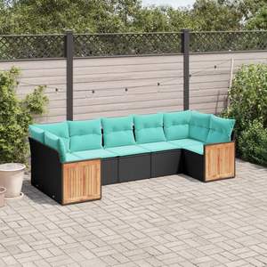Conjunto de sofás para patio en forma de L, muebles de exterior de ratán sintético negro con cojines de almacenamiento para patio - Product Image 1