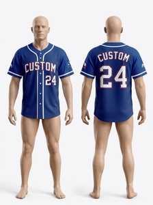 Camiseta de Béisbol Personalizada para Hombre, Manga Corta, Azul, con Botones al Frente, Número 24, Impresión de Nombre, Corte Regular para Adulto, Transpirable, de Poliéster - Product Image 1