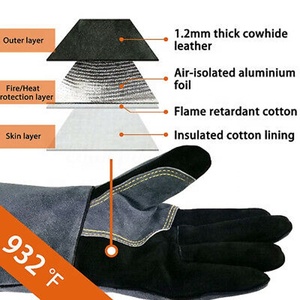 Gants de soudage électriques du cuir, gantelets de sécurité, longs et lourds, résistants à la chaleur et au feu - Product Image 4