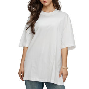 T-shirt décontracté unisexe à manches courtes en coton et fibre de bambou blanc avec logo personnalisé pour femme, coupe ample - Product Image 1