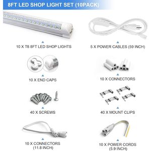 Lot de 10 tubes LED T8 intégrés de 8 pieds 90W 6500K 12000LM à haut rendement, luminaires de magasin transparents en forme de V, barre LED - Product Image 2