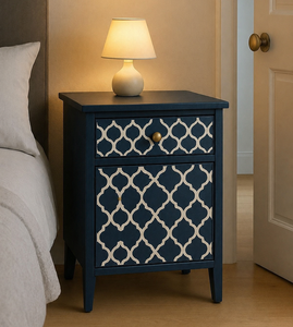 Modern Bone Inlay Bedside Table With <b>Drawer</b> Geometric Pattern Nightstand Storage Cabinet Decorative <b>Side</b> Table Bedroom Hotels - Product Image 1