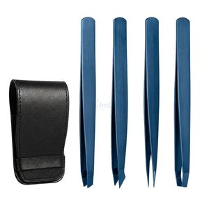 Kit Profesional de Pinzas para Cejas de Acero Inoxidable Azul con Punta Inclinada y Plana, Juego de Herramientas de Belleza para Depilación de Precisión - Product Image 1