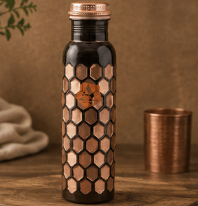 Copper Water <b>Bottle</b> Hexagon Design Modern Portable Travel <b>Bottle</b> with Lid Honeycomb Pattern Copper <b>Flask</b> Leakproof Reusable - Product Image 1