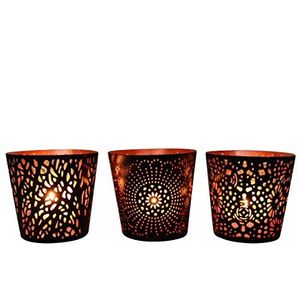 ชุดที่ใส่เทียนทรงกระบอกโลหะ 3 ชิ้น พร้อมลวดลายฉลุ สำหรับตกแต่งบ้าน - Product Image 1