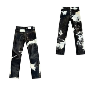 Pantalon en cuir imprimé vache pour homme avec logo personnalisé, fourrure et poils de cheval, style vintage streetwear - Product Image 6