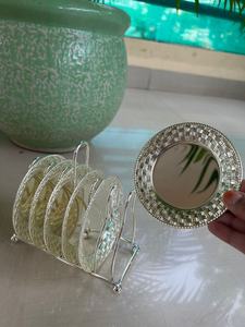 Silver Metal Round Tea <b>Coaster</b> <b>Set</b> of 6 Pieces With Stand Tea <b>Coaster</b> Diwali Gift Return Gift - Product Image 2