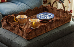 Bandeja rectangular de ratán tejida a mano con asas, cesta de almacenamiento de mimbre natural con borde festoneado para guardar objetos, procedente de Vietnam. - Product Image 6