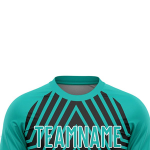 Conjunto de Camiseta de Fútbol Sublimada Personalizada, Diseño Geométrico de Estrellas en Negro y Verde Azulado, Absorbe la Humedad, Manga Corta, Unisex, para Adultos - Product Image 3