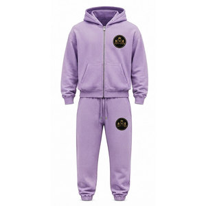Conjunto Deportivo con Capucha Color Lavanda, 100% Algodón, Cierre Frontal con Cremallera, Bolsillo, Apliques Bordados, 480 Gsm - Product Image 2