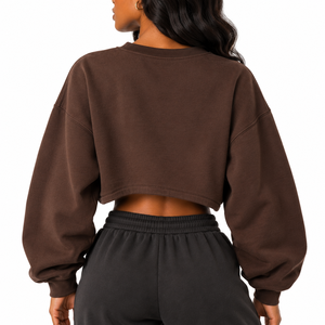 Sweat-shirt court personnalisé OEM pour femme, col rond, molletonné, manches longues, pull streetwear, fournisseur en gros, usine - Product Image 2