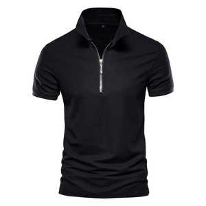 Men's <b>White</b> Short Sleeve Stand Collar Zipper <b>Polo</b> Shirt Slim Fit Casual Knitted T-Shirt - Product Image 5