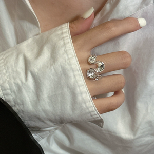 Bague de fiançailles unisexe en argent sterling S925, design coréen ethnique, texture herbe de Tang, tendance, personnalité ondulée - Product Image 1