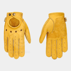 Yellow Leather Full Finger Gym <b>Gloves</b> with Button Closure Breathable Weight Lifting Men's Fitness <b>Gloves</b> - Product Image 1