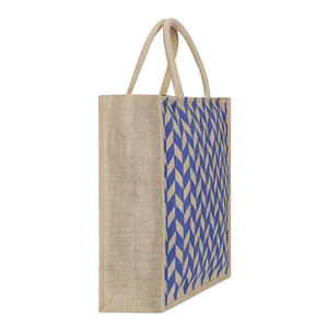 Wholesale Eco-Friendly Canvas Jute Tote <b>Bag</b> with <b>Long</b> Bamboo Handles Custom Logo Laminated Striped Pattern Reusable Shopping Car - Product Image 2