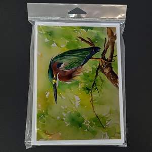Whimsical A7 Tamaño 5x7 Green Heron Tarjetas de notas en blanco Paquete de 8 con sobres Green Heron Tarjetas de felicitación - Product Image 3
