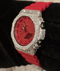 <b>Red</b> Dial Iced Out ETA Mechanical Movement Stainless Steel Luxury Hip Hop Jewellery Moissanite Bust Diamond Style Unisex Watch - Product Image 4