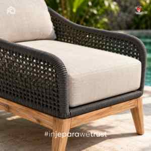 Chaise longue de luxe en teck et corde pour extérieur avec coussin imperméable, idéale pour villas tropicales, piscines et patios. - Product Image 2