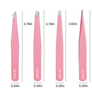 Juego de 4 Pinzas de Acero Inoxidable Personalizadas para Cejas y Pestañas, con Punta Inclinada, Precisión, Estuche Portátil, Belleza - Product Image 2
