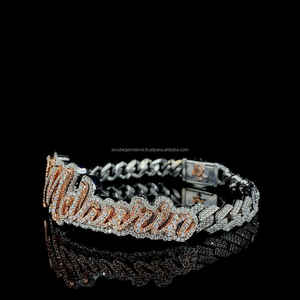 Bracelet personnalisé en argent bicolore et plaqué or rose S925 Cuban Link Latter avec diamants Moissanite - Product Image 2