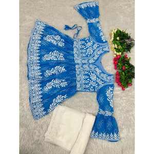 DISEÑADOR GEORGETTE BORDADO IMPRESO DIGITAL TRABAJO KURTI CON PALAZZO SKY - Product Image 2