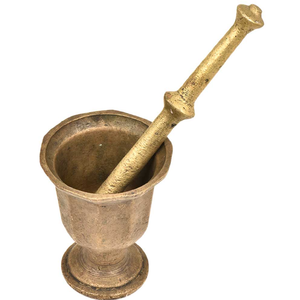 Sleek brass mortar pestle set featuring a stylish textured handle for easy grinding, available at wholesale prices. - Product Image 2