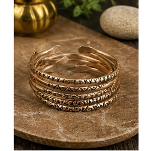7 Pcs Stackable Pure Copper Bangle Bracelet Set Handcrafted Textured Open Cuff Wristbands - Product Image 6