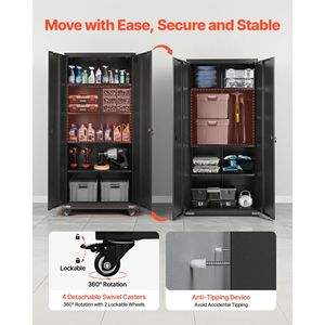 Armadio da Garage in Acciaio con Ruote da 184,4 cm, 5 Ripiani, 4 Mensole Regolabili, 2 Porte Magnetiche, 2 Chiavi - Stoccaggio in Metallo per Magazzino - Product Image 5