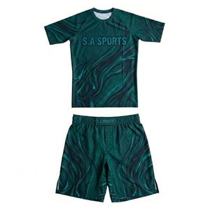 Tenue de Jiu-Jitsu Vert Émeraude avec Motif Circuit Imprimé, Coupe Ergonomique, Protection Cutanée, Ensembles Rash Guard MMA Arts Martiaux - Product Image 1