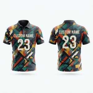 Camiseta Polo Personalizada Geométrica Multicolor Roja, Verde y Amarilla para Hombre, Uniforme Deportivo Sublimado Transpirable, Ropa de Equipo Informal al por Mayor - Product Image 1