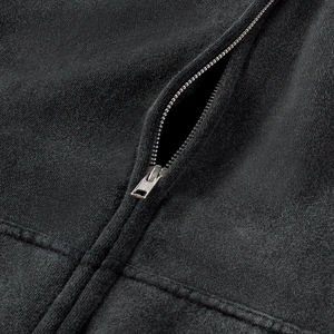 Sudadera con capucha vintage con cremallera, gris carbón, lavado ácido, para hombre, oversize, de algodón grueso con forro polar, logo frontal, ropa de calle de invierno - Product Image 5