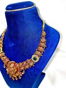 Collar nupcial indio del sur con colgante de Lakshmi, rubí y perla, estilo templo antiguo, disponible en ORO/PLATA/BRONCE - Product Image 2