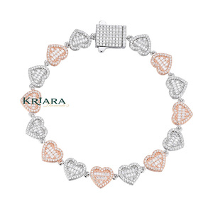 Bracelet en moissanite en forme de cœur, plaqué or rose 925, micro-pavé, bracelet tennis, bijoux romantiques pour femmes - Product Image 1