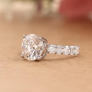 Round and Baguette Shape Prong Setting Side Stone Design in 925 Sterling Silver Engagement Bridal Jewelry Women <b>Moissanite</b> <b>Ring</b> - Product Image 4