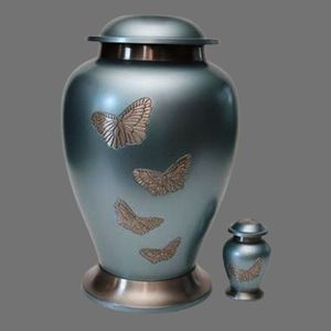 <b>Large</b> Metal Cremation <b>Urn</b> for Human Ashes - Scenic Landscape Red Sun & Boat Design high Gloss Black color Funeral <b>Urn</b>. - Product Image 2