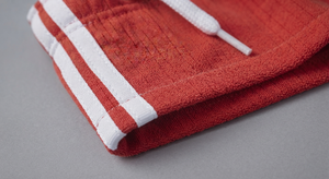 <b>Red</b> <b>Men's</b> Knitted Mid Waist Sports <b>Shorts</b> with Drawstring Elastic Front Logo Stripe Side Design Polyester/Cotton 260g In-Stock - Product Image 4