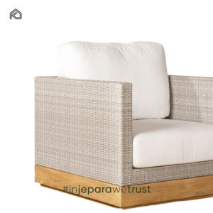 Sillón de Ratán y Madera de Teca, Cojín Cómodo, Conjunto de Asientos Duraderos, Muebles de Exterior Resistentes a la Intemperie para Jardines - Satria - Product Image 4