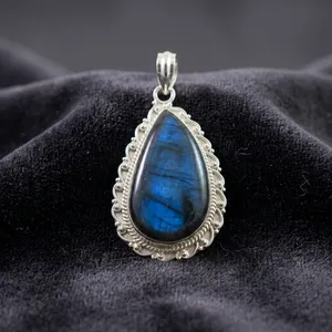 Labradorite 925 Sterling Silver Handmade Pendant Natural Blue Gemstone Jewelry Statement Pendant Bezel Setting - Product Image 4