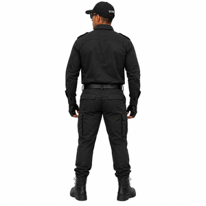 Ensemble uniforme de sécurité en gros : chemise à manches longues boutonnée et pantalon cargo, couleur unie, uniforme de travail personnalisé pour agents de sécurité - Product Image 2