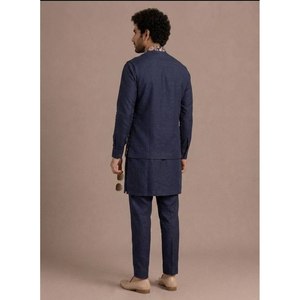 Ensemble de Kurta de mariage bleu marine brodé pour homme, pour tenue formelle - Product Image 4