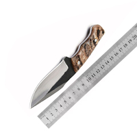 Vente en gros de couteau à lame fixe en acier 7Cr13 manche en corne de bélier couteau de camping EDC de chasse poli avec gaine en cuir